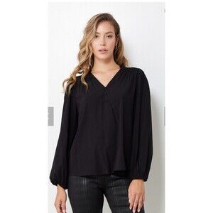 Zac & Rachel Women’s Black Smocked Blouse V Neck Long Sleeve Top Size S NWT